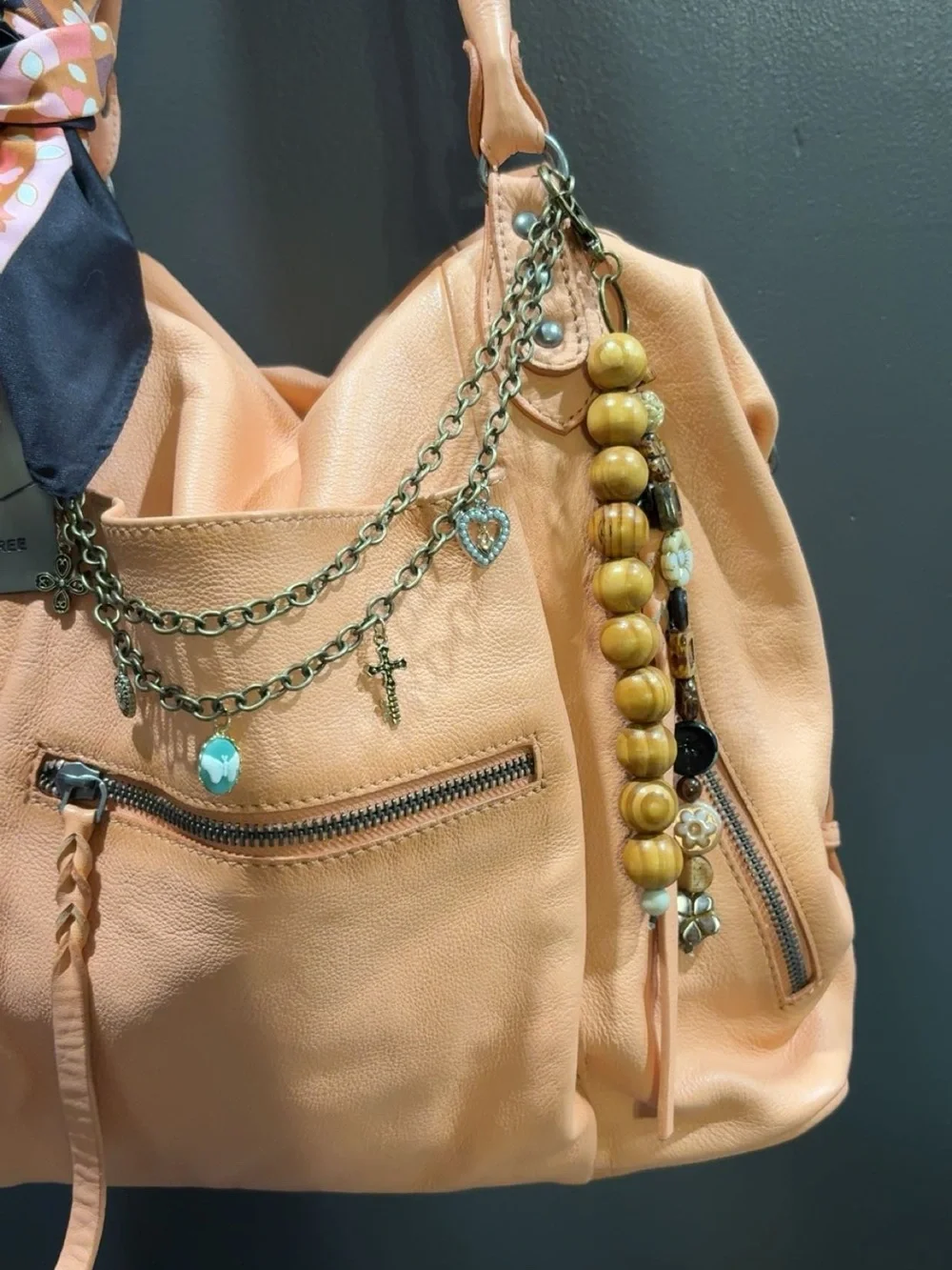 Free People Emerson Bag in Apricot with Charm Chains and Scarf